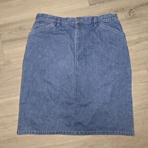 Sz 12 Vintage Liz Claiborne Blue Denim Straight Midi Skirt